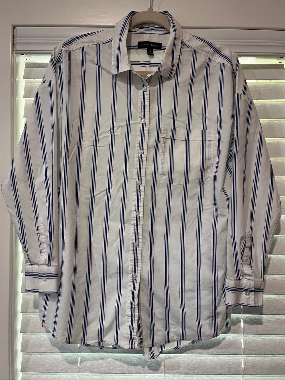 Banana Republic Men's White Button Down Shirt with Blue Stripes